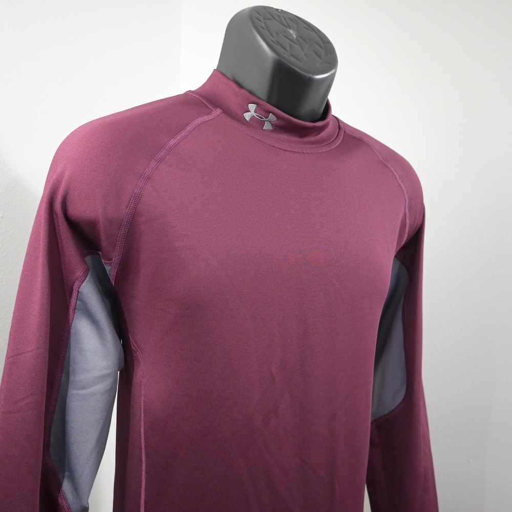 Under Armour Coldgear Compression Shirt Mens Large Maroon Gray Mock Neck Base